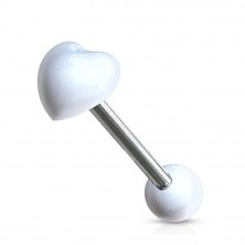 Piercing do jazyka z chirurgické oceli a akrylu - srdíčko a kulička