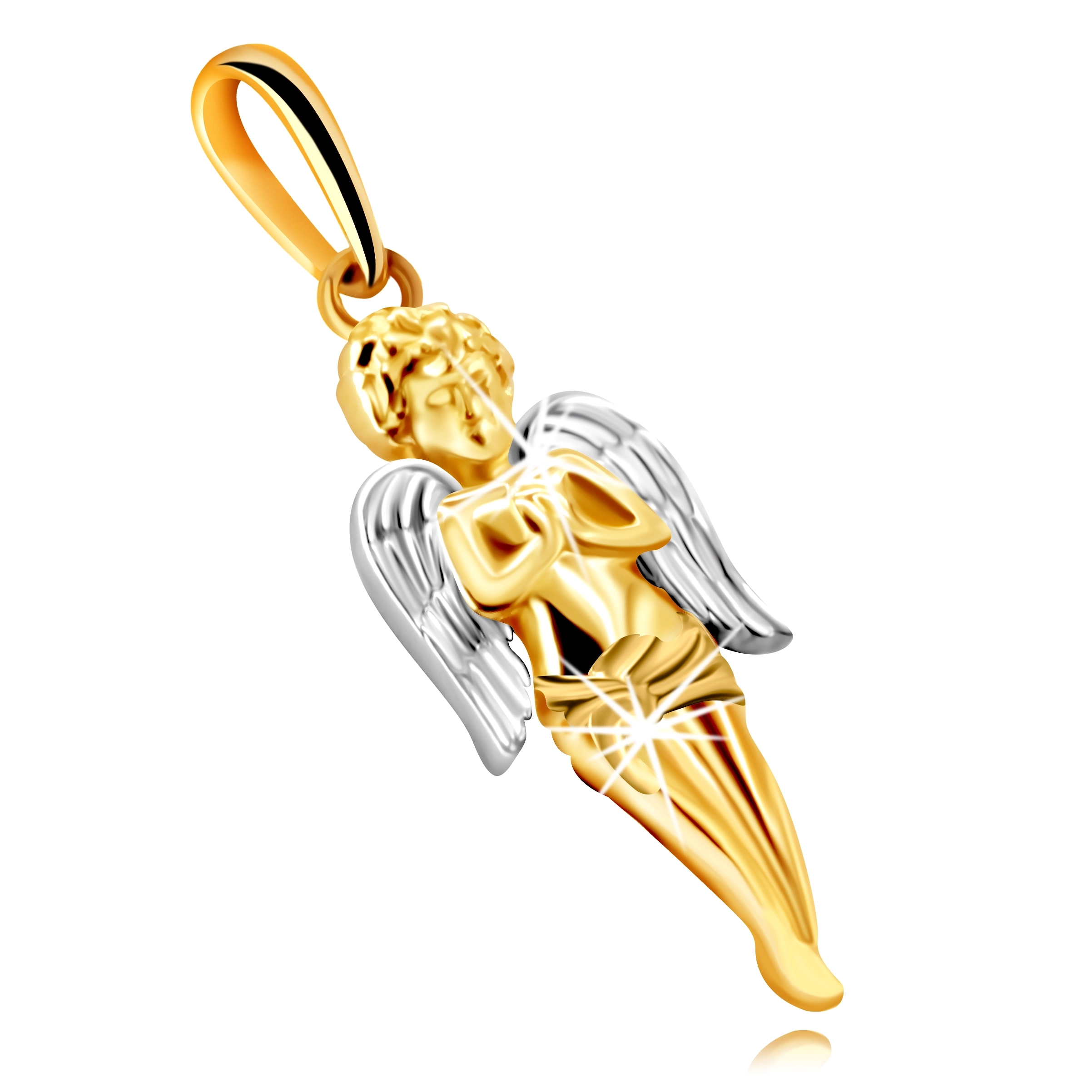 Přívěsek z kombinovaného 585 zlata - modlící se anděl s křídly