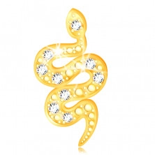 Zlatý 14K přívěsek - plazící se zvlněný had, drobné zirkony čiré barvy