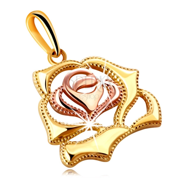 Přívěsek ze 14K kombinovaného zlata - lesklá rozkvetlá růže