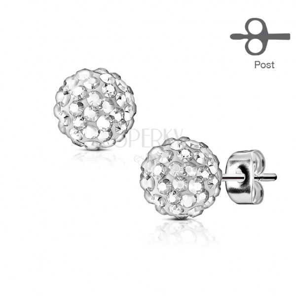 Ocelové náušnice - kulička s drobnými třpytivými krystalky, 5 mm