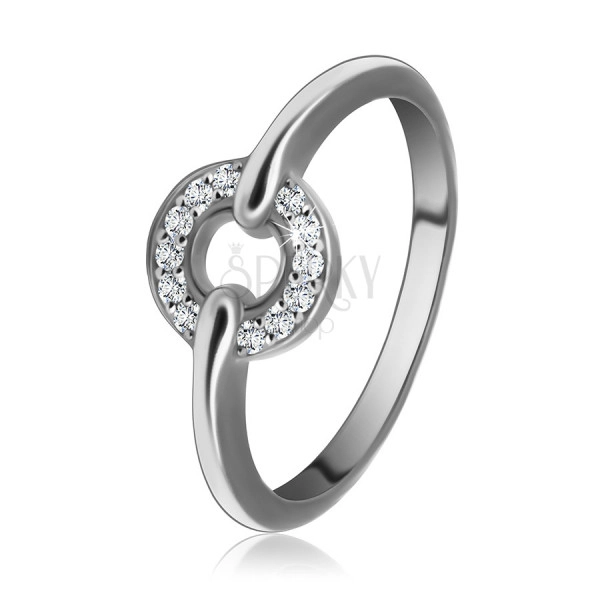 Stříbrný 925 prsten - kontura kruhu, blýskavé zirkony čiré barvy, 2 mm