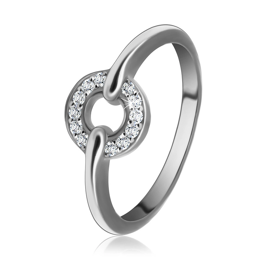 Stříbrný 925 prsten - kontura kruhu, blýskavé zirkony čiré barvy, 2 mm - Velikost: 58