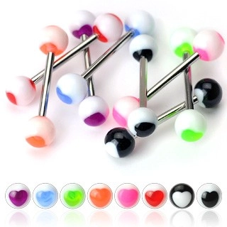 Piercing do jazyka - barevné srdíčko na kuličce - Barva piercing: Fialová