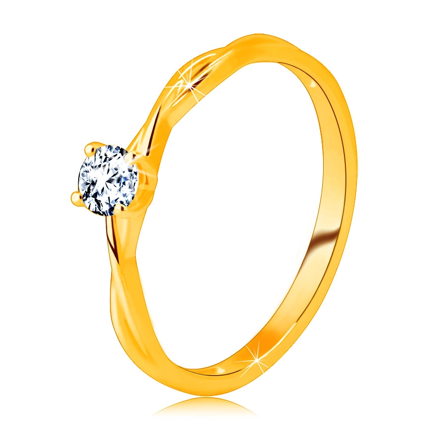 Zásnubní prsten ve žlutém 14K zlatě - broušený zirkon čiré barvy zasazený v prstenu - Velikost: 58
