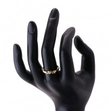 Prsten ze žlutého zlata 585 s otevřenými rameny - nápis "LOVE", kulatý čirý zirkon v srdíčku