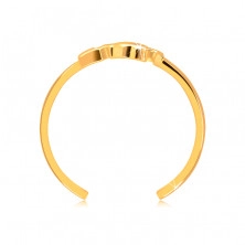Prsten ze žlutého zlata 585 s otevřenými rameny - nápis "LOVE", kulatý čirý zirkon v srdíčku