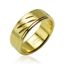 Ocelový prsten zlatý, jemné výřezy