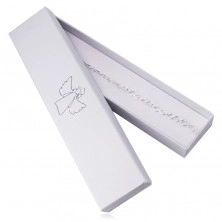 Bílá dárková krabička na náramek nebo řetízek - motiv anděla, stříbrná kontura