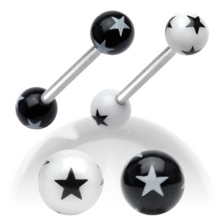 Piercing do jazyka - malé hvězdičky - Barva piercing: Bílá - Černá