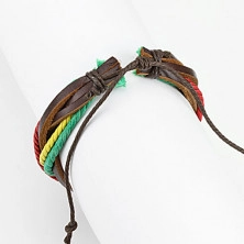 Kožený náramek v barvách RASTA - propletené šňůrky, nastavitelná délka