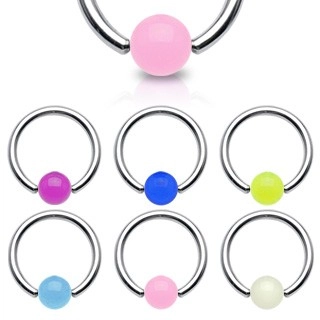 Piercing - kroužek, zářící kulička - Rozměr: 1,2 mm x 10 mm x 4x4 mm, Barva piercing: Růžová