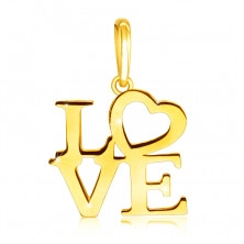 Přívěsek ze 14K žlutého zlata - nápis "LOVE" velkými písmeny, srdíčko jako písmeno O