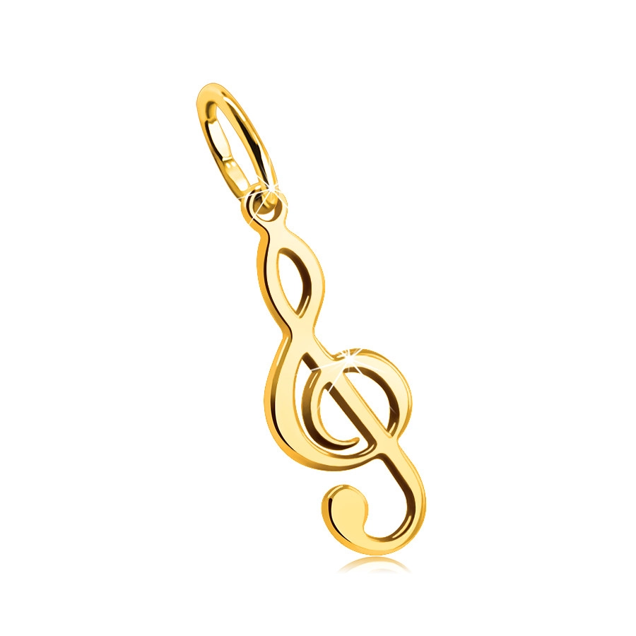 Zlatý 9K přívěsek - hudební motiv, houslový klíč, hladký a lesklý povrch