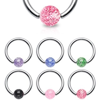 Piercing - ocelový kroužek, třpytivá kulička - Rozměr: 1,2 mm x 10 mm x 4x4 mm, Barva piercing: Růžová Tmavá