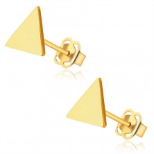 Puzetové náušnice z 14K zlata - zrcadlově lesklé symetrické trojúhelníky, hladký povrch