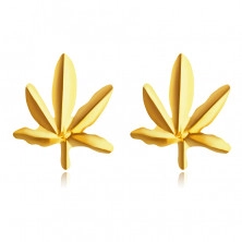 Náušnice ze 14K žlutého zlata - marihuanové listy, puzetky