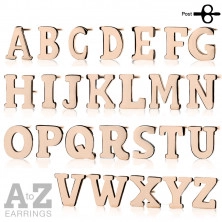 Ocelové náušnice v měděné barvě - velké tiskací písmeno abecedy "B", puzetky