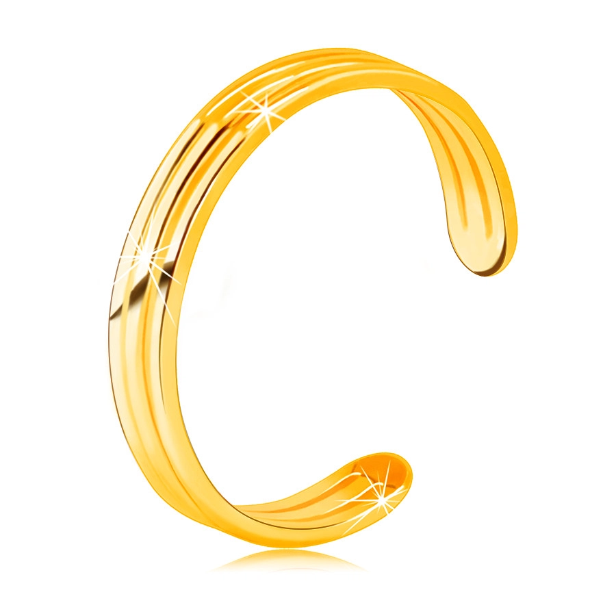 Prsten ze žlutého zlata 585 s otevřenými rameny - tři tenké hladké proužky - Velikost: 49