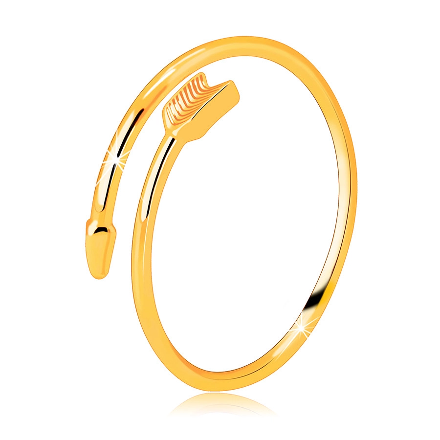 Prsten ze žlutého 14K zlata - zatočený šíp, rozpojená ramena prstenu - Velikost: 56