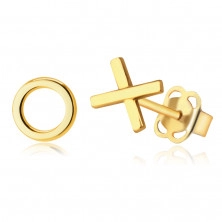 Náušnice ze 14K žlutého zlata - symbol "XO" - objetí a polibky, puzetky