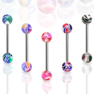 Piercing do jazyka barevná mramorová kulička - Barva piercing: Růžová - Fialová