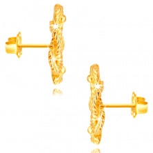 Zlaté 14K náušnice - navzájem propletené pruhy se vzorem lana, puzetky