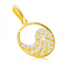 Přívěsek ze 14K zlata - andělské křídlo zdobené zirkony v tenkém kroužku