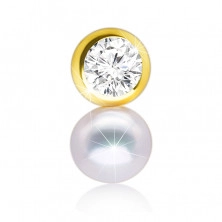 Zlatý 14K přívěsek - kulatý třpytivý zirkon, hladká bílá sladkovodní perla