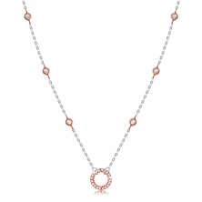 Stříbrný 925 náhrdelník - kroužek se zirkony, kulaté objímky, mědená barva