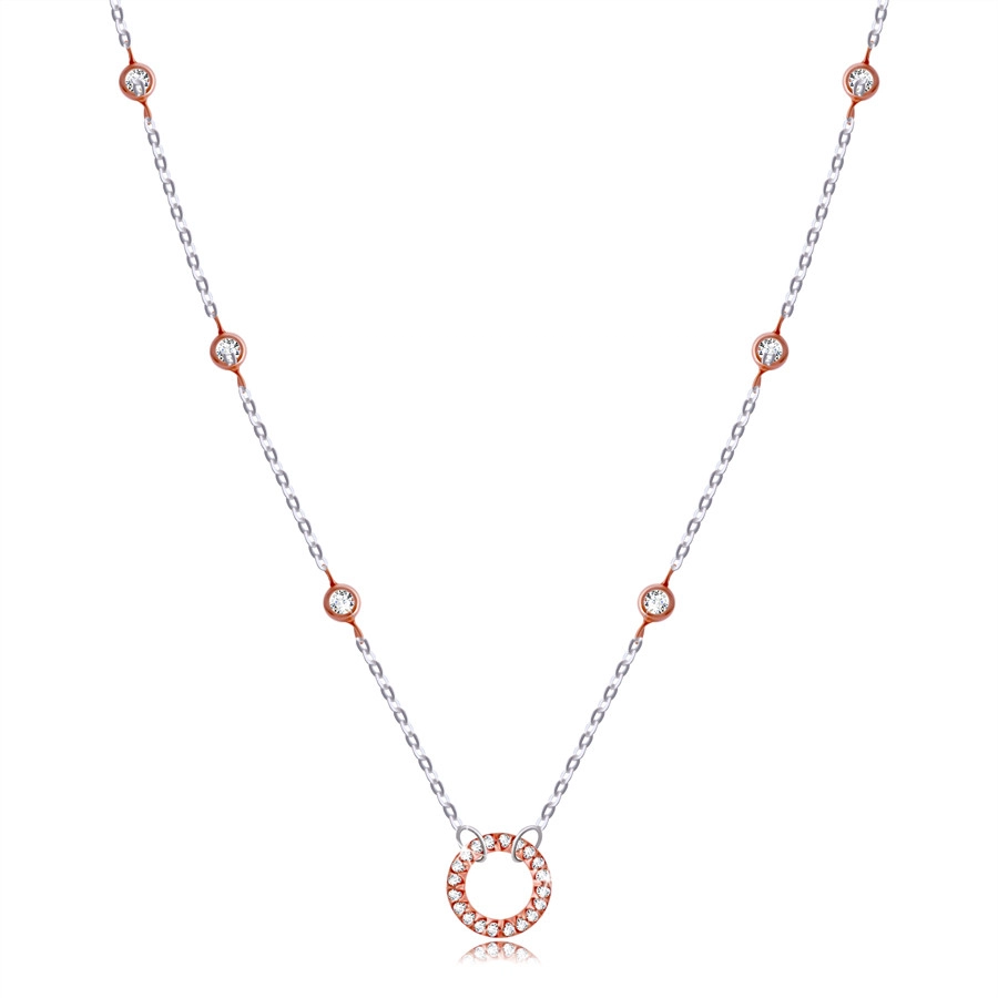 Stříbrný 925 náhrdelník - kroužek se zirkony, kulaté objímky, mědená barva