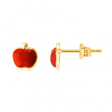 Náušnice ze 14K zlata - jablíčko s červenou glazurou, lesklý vypouklý povrch