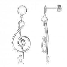 Puzetové stříbrné 925 náušnice - hudební motiv, houslový klíč