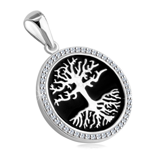 Stříbrný 925 přívěsek - strom života s černou glazurou, třpytivé zirkony