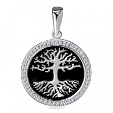 Stříbrný 925 přívěsek - strom života s černou glazurou, třpytivé zirkony