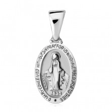 Stříbrný oboustranný 925 přívěsek - oválný medailon s Pannou Marií, matný povrch