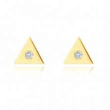 Zlaté 14K náušnice - malý trojúholník s čirým zirkonem uprostřed, puzetky