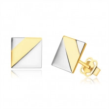 Náušnice z kombinovaného 14K zlata - lesklý čtverec, dva trojúhelníky z bílého zlata