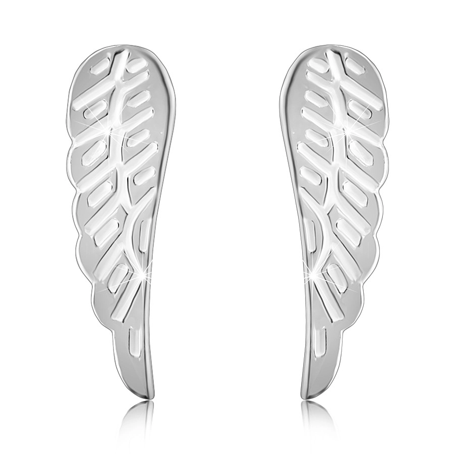 Stříbrné 925 náušnice - andělská křídla s rýhováním, lesklý povrch, puzetky