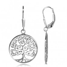 Stříbrné 925 náušnice - tenká linie kroužku, strom života, dámský patent