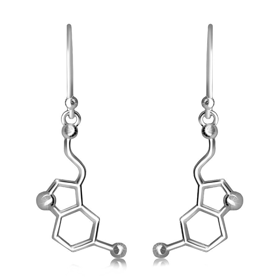 Stříbrné visací 925 náušnice - chemická sloučenina serotoninu, 