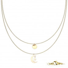Dvojitý náhrdelník z chirurgické oceli - medailon, měsíc a hvězda, PVD, karabinka