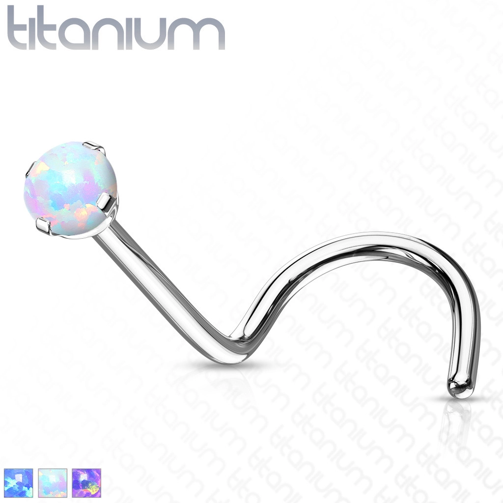 Titanový zahnutý piercing do nosu - syntetický opál, duhové odlesky, 1 mm - Barva: Fialová