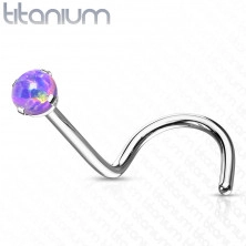 Titanový zahnutý piercing do nosu - syntetický opál, duhové odlesky, 1 mm