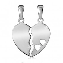 Stříbrný 925 dvojpřívěsek - rozpůlené srdce s výřezem ve tvaru dvou malých srdíček