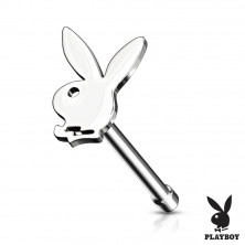 Rovný piercing z chirurgické oceli 316L do nosu - zajíček Playboy, PVD