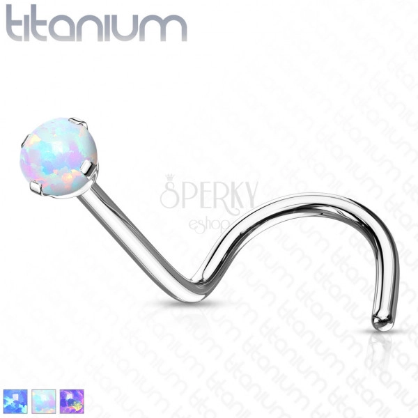 Titanový zahnutý piercing do nosu - syntetický opál, duhové odlesky, 0,8 mm