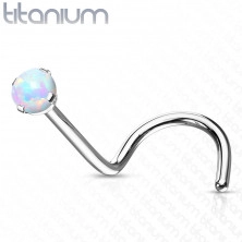 Titanový zahnutý piercing do nosu - syntetický opál, duhové odlesky, 0,8 mm