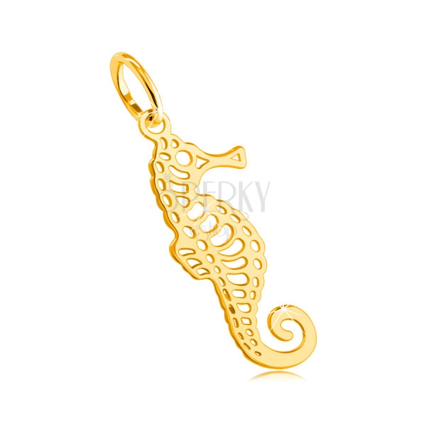 Přívěsek ze žlutého 585 zlata - mořský koník s jemnými výřezy, zatočený ocásek