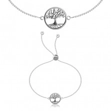 Nastavitelný stříbrný 925 náramek - hranatý řetízek, strom života v kruhu